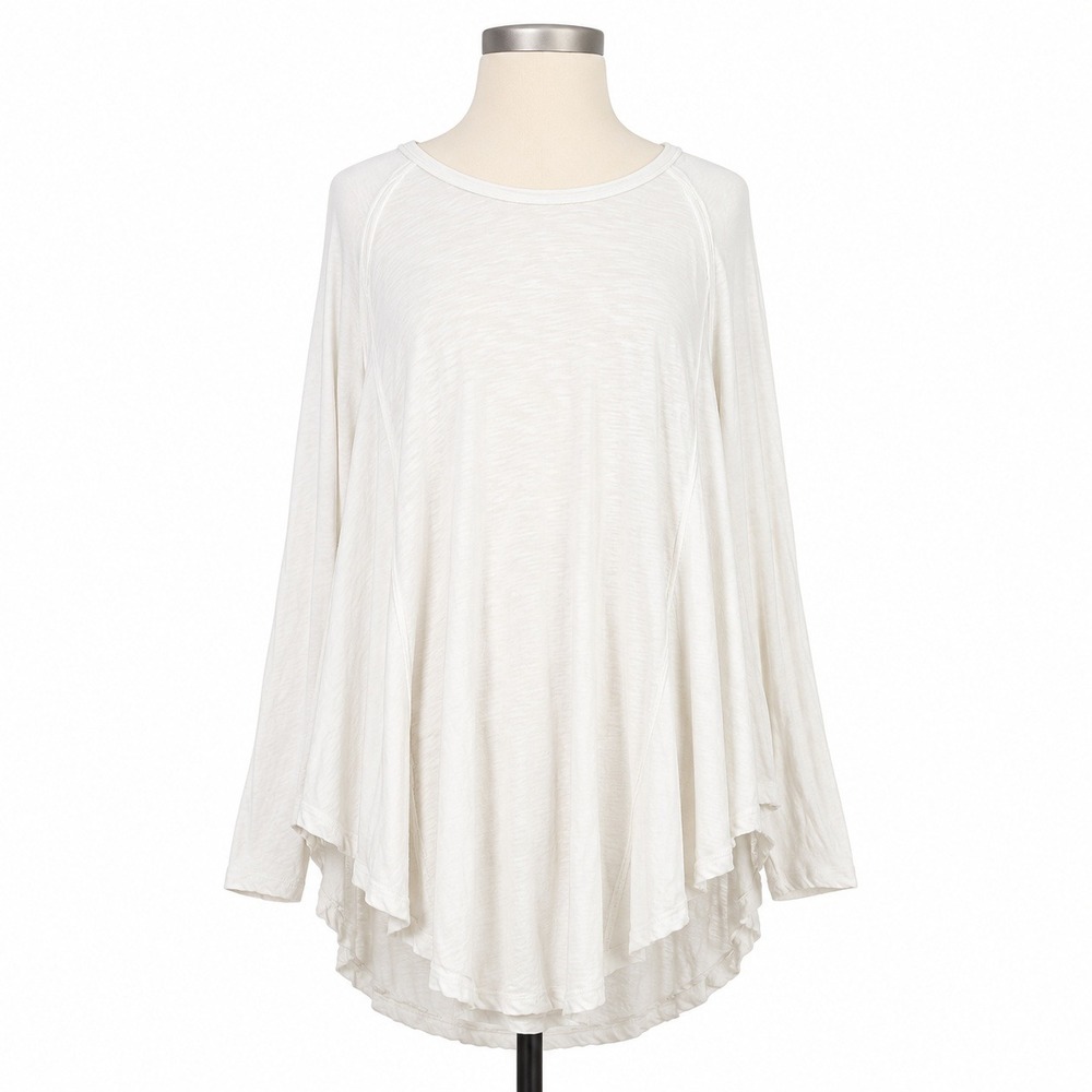 We The Free People Large Aria Trapeze Top Knit Long Sleeve White Boho Oversized - Picture 2 of 11